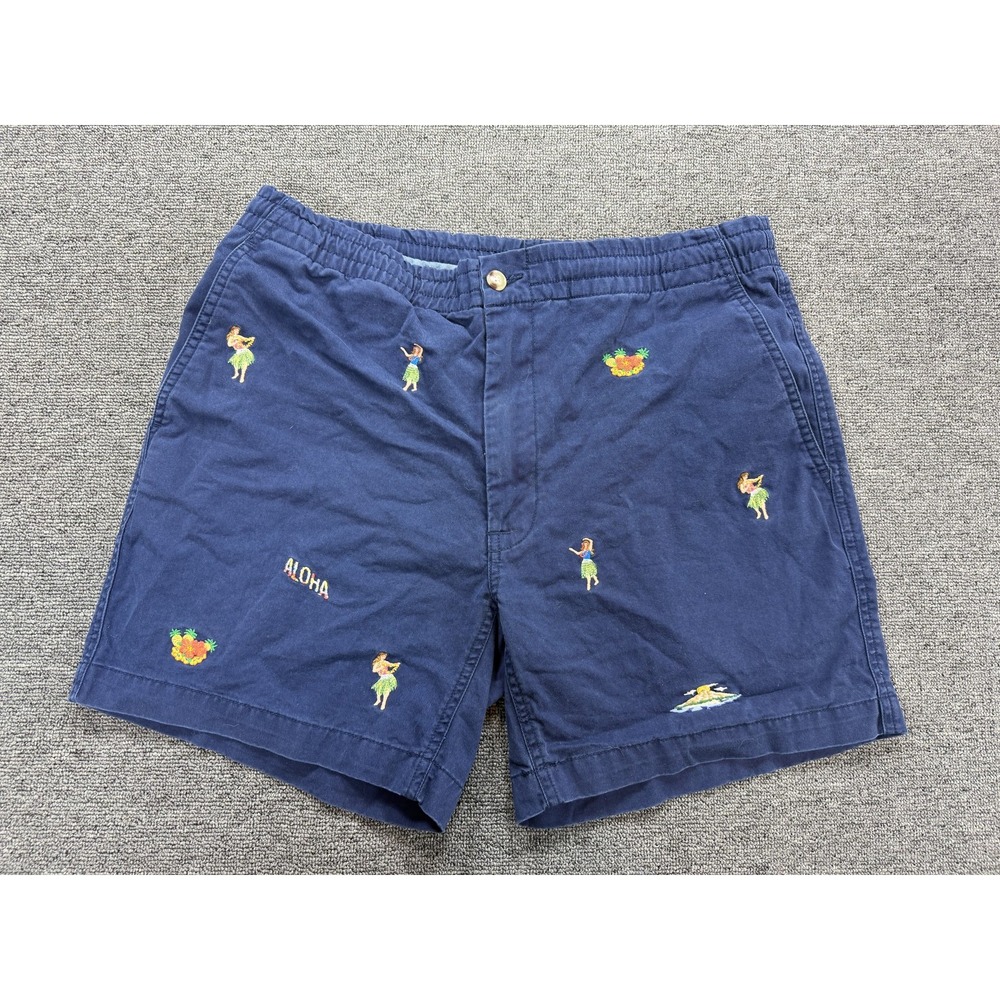 Polo Ralph Lauren Shorts Mens M Blue Chino Embroidered Hula Aloha Tropical